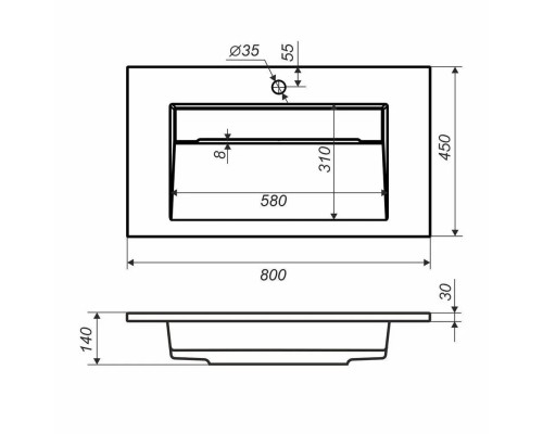 Тумба с раковиной 80 см, Uperwood Next Premium, белая/графит, 1 ящик