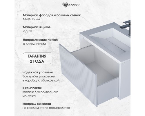 Тумба под раковину 80 см, Uperwood Next Premium, белая, 1 ящик