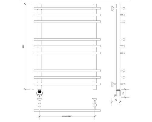 Полотенцесушитель латунный Secado Турин плюс 80х60х70, электрический R, бронза