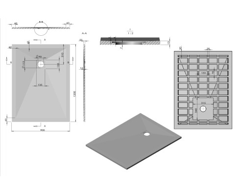 Поддон для душа из искусственного камня Vincea VST-4SR9012W 1200x900x25 белый матовый