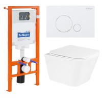 Комплект унитаза с инсталляцией BelBagno Due BB3103CHR/SC/BB002-80/BB014-SR-BIANCO с сиденьем Микролифт и Белой клавишей смыва