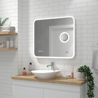 Зеркало Reflection Point с подсветкой, сенсором, увеличительным зеркалом и часами 80х70