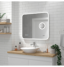 Зеркало Reflection Point с подсветкой, сенсором, увеличительным зеркалом и часами 80х70