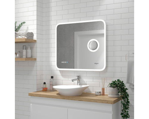 Зеркало Reflection Point с подсветкой, сенсором, увеличительным зеркалом и часами 80х70