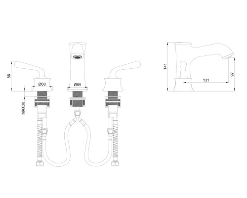 Смеситель для раковины на 3 отверстия Wonzon&Woghand, Темный графит