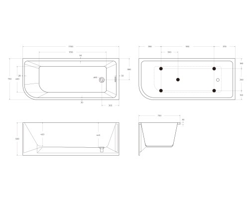 Акриловая ванна BelBagno 170x73 R BB712-1700-730-R без гидромассажа