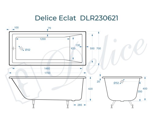 Ванна чугунная Delice Eclat 170х70