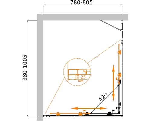 Душевой уголок Cezares Molveno AH-21 100х80 MOLVENO-AH-21-80+20-C-Cr-IV профиль Хром стекло прозрачное