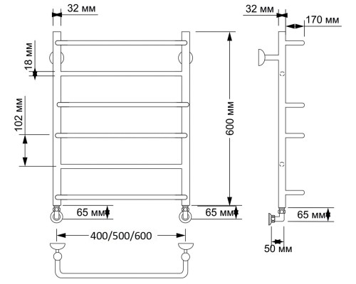 Полотенцесушитель латунный Secado Верона 1 40х60, водяной, бронза