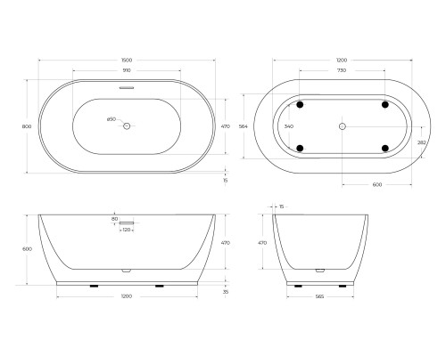 Акриловая ванна BelBagno 150x80 BB413-1500-800 без гидромассажа