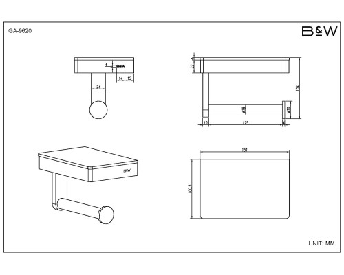 Держатель туалетной бумаги Black&White Gravity, GA-9620C, с полкой, хром