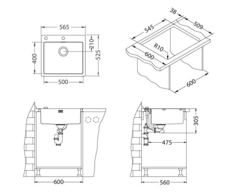 Кухонная мойка Alveus Pure 70 SAT-90 565x525 1122385