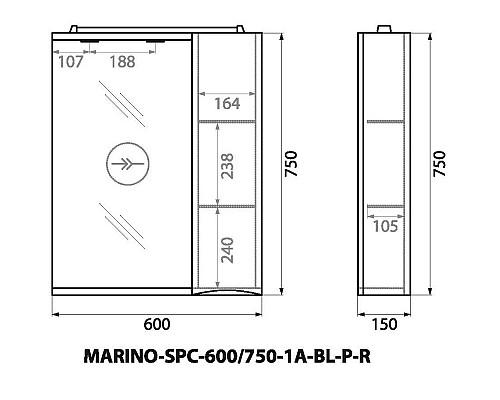 Зеркало со шкафом BelBagno MARINO-SPC-600/750-1A-BL-P-R 60 с подсветкой Bianco Lucido Зеркало со шкафом BelBagno MARINO-SPC-600/750-1A-BL-P-R 60 с подсветкой Bianco Lucido