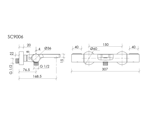 Термостатический смеситель для ванны и душа SANCOS Etna, вороненая сталь, SC9006GG