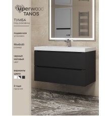Тумба под раковину 90 см, Uperwood Tanos, черная матовая