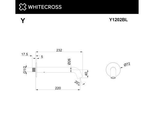 Излив настенный 220 мм Whitecross Y1202BL черный мат