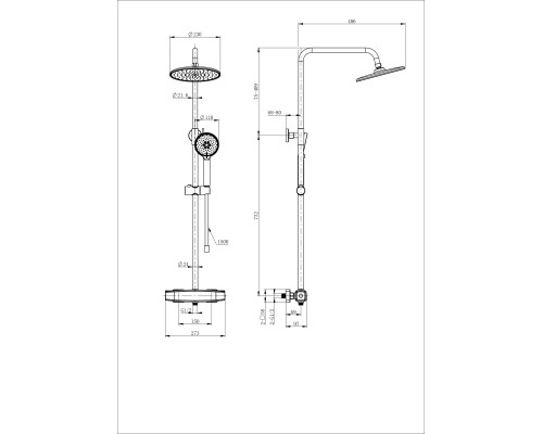 Душевая система с термостатом Wonzon&Woghand, Темный графит