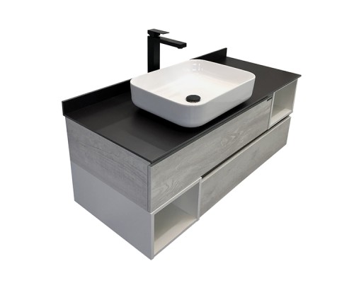 Тумба с раковиной Comforty Прага-120 дуб белый с графитовой столешницей T-Y9378