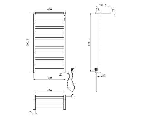 Полотенцесушитель электрический Wonzon&Woghand FRANKFURT, Темный графит WW-1029-GM