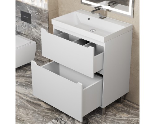 Тумба под раковину 70 см, Uperwood Tanos, напольная, белая, 2 ящика