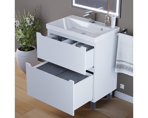 Тумба под раковину 70 см, Uperwood Tanos, напольная, белая, 2 ящика