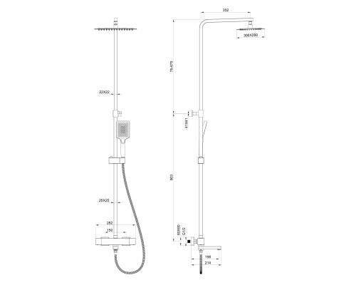 Душевая система с термостатом Wonzon&Woghand, Черный матовый