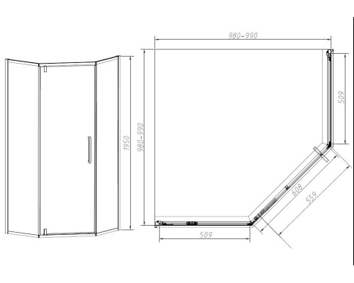 Душевой уголок Vincea Slim-N VSP-4SN100CLB, 1000x1000, черный, стекло прозрачное