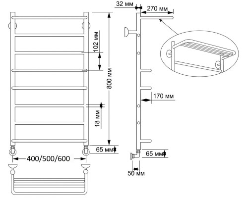 Полотенцесушитель латунный Secado Верона 2 40х80, водяной, бронза