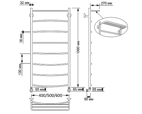 Полотенцесушитель латунный Secado Милан 4 40х100, водяной, бронза