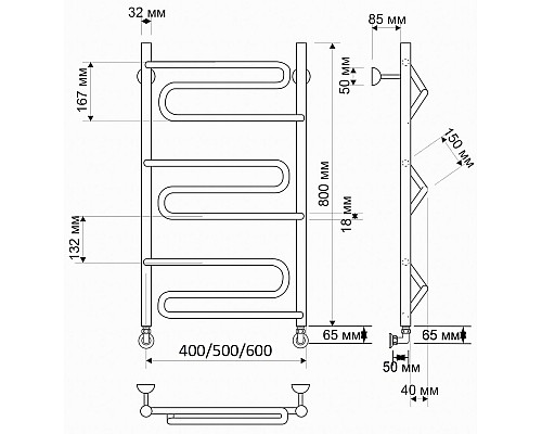 Полотенцесушитель латунный Secado Валенсия 50х80, водяной, бронза