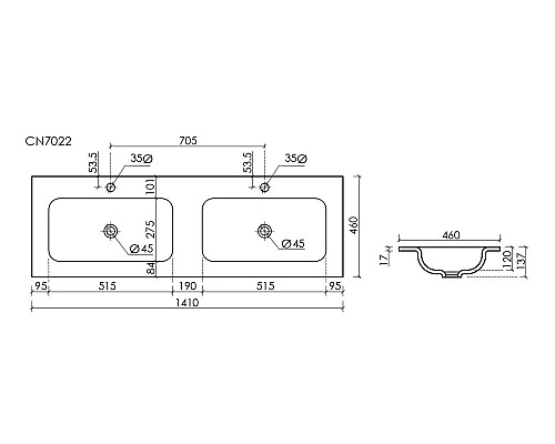 Раковина-столешница Накладная Sancos Grace 141 CN7022MB Черный матовый