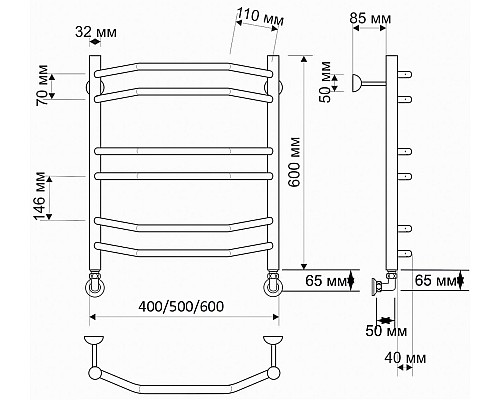 Полотенцесушитель латунный Secado Агата 4 50х60, водяной, бронза
