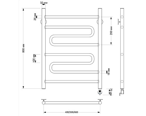 Полотенцесушитель латунный Secado Валенсия 2 60х80, электрический L, бронза
