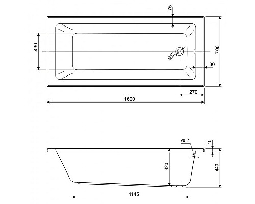 Акриловая ванна Cezares Plane Solo Mini 160x70 PLANE SOLO MINI-160-70-42-W37 без гидромассажа