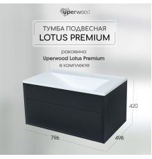 Тумба с раковиной подвесная Uperwood Lotus Premium 80х50х44 см, черная