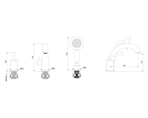 Смеситель на борт ванны Wonzon&Woghand, Хром