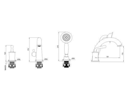 Смеситель на борт ванны Wonzon&Woghand, Темный графит