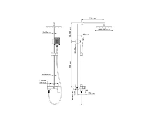 Душевая система Wonzon&Woghand, Черный матовый