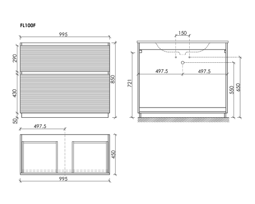 Тумба под раковину Напольная Sancos Folk Floor 99.5 FL100FGS Grey soft