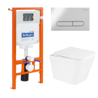 Комплект унитаза с инсталляцией BelBagno Due BB3103CHR/SC/BB002-80/BB005-PR-CHROME с сиденьем Микролифт и клавишей смыва Хром