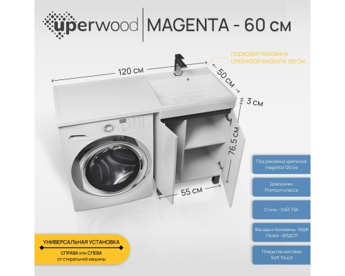 Тумба под стиральную машину напольная Uperwood Magenta 55х50х76,5 см, графит