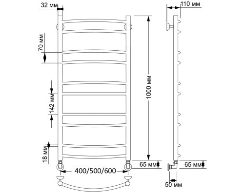 Полотенцесушитель латунный Secado Милан 2 40х100, водяной, бронза