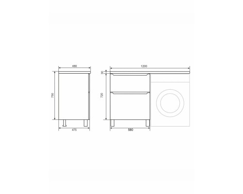 Тумба под стиральную машину Uperwood Tanos 60 см, напольная, черная, 2 ящика