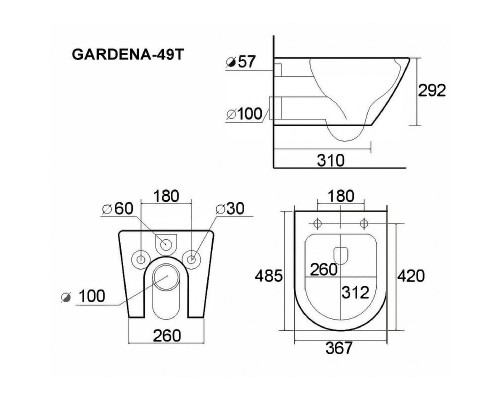 Подвесной унитаз Esbano Gardena-49T безободковый белый, смыв Торнадо