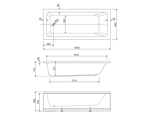Акриловая ванна Cezares Plane Solo Mini 180x80 PLANE SOLO MINI-180-80-42-W37 без гидромассажа
