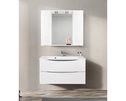 Зеркало со шкафом BelBagno MARINO-SPC-1000/750-2A-BL-P 100 с подсветкой Bianco Lucido Зеркало со шкафом BelBagno MARINO-SPC-1000/750-2A-BL-P 100 с подсветкой Bianco Lucido
