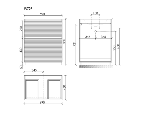 Тумба под раковину Напольная Sancos Folk Floor 69 FL70FCP Капучино