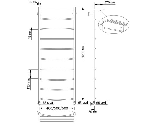 Полотенцесушитель латунный Secado Милан 4 50х120, водяной, бронза