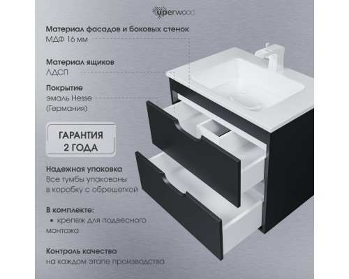 Тумба под раковину подвесная Uperwood Modul 95х44,4х55 см, черная матовая