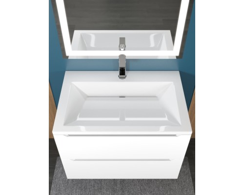 Раковина для ванной 70 см, Uperwood Olivia, с щелевым сливом, белая глянцевая